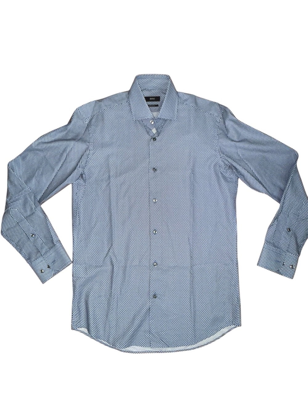 BOSS - Men's Blue Micro-Pattern Dress Shirt Size 14.5/37 - Regular Fit